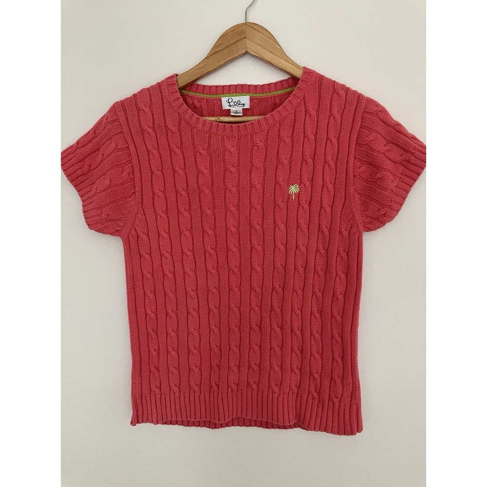 Lilly Pulitzer Short Sleeve Cable Knit Sweater In Melon Size Medium